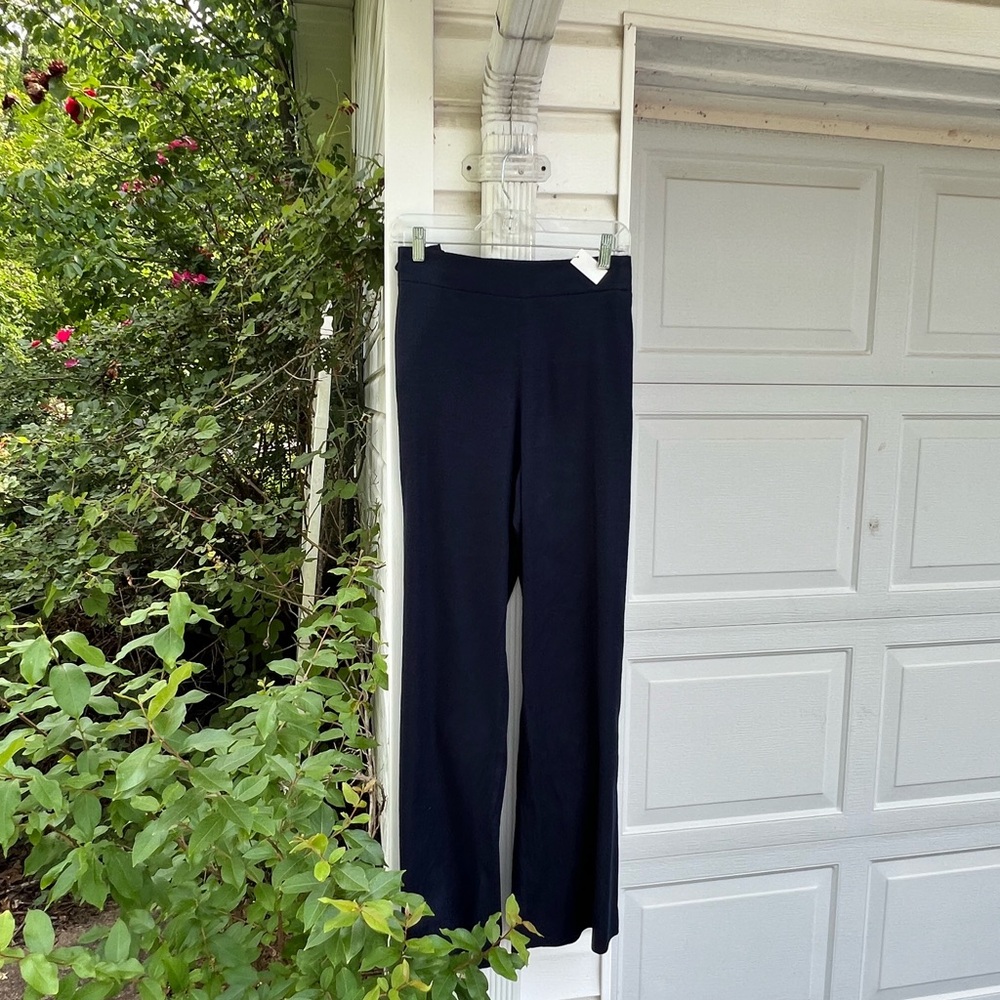 NWT Talbots Pretty Navy Linen Blend Side Zip Waist Button Detail Dress Pants